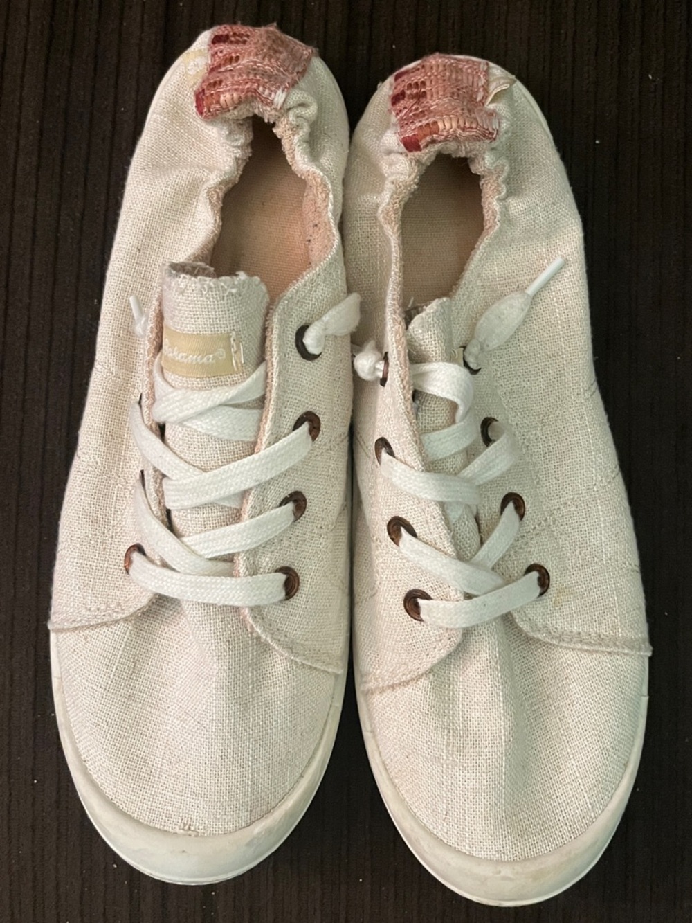 Tommy Bahama Size 10 Memory Foam Slip-On Cream Canvas Lace-Up Sneakers
